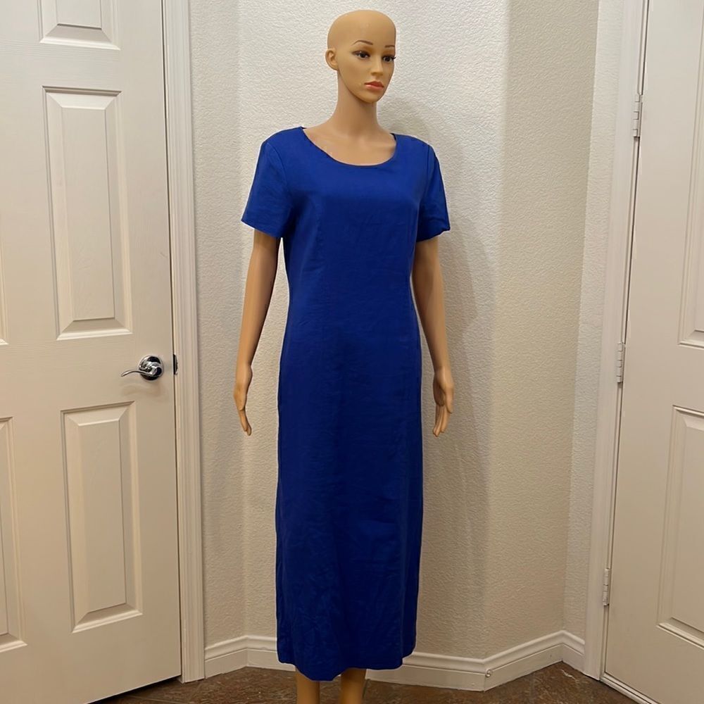 Adolfo Studio Dress Sz 10 Cobalt Blue Linen Blend Vintage 80’s Scoop Neck